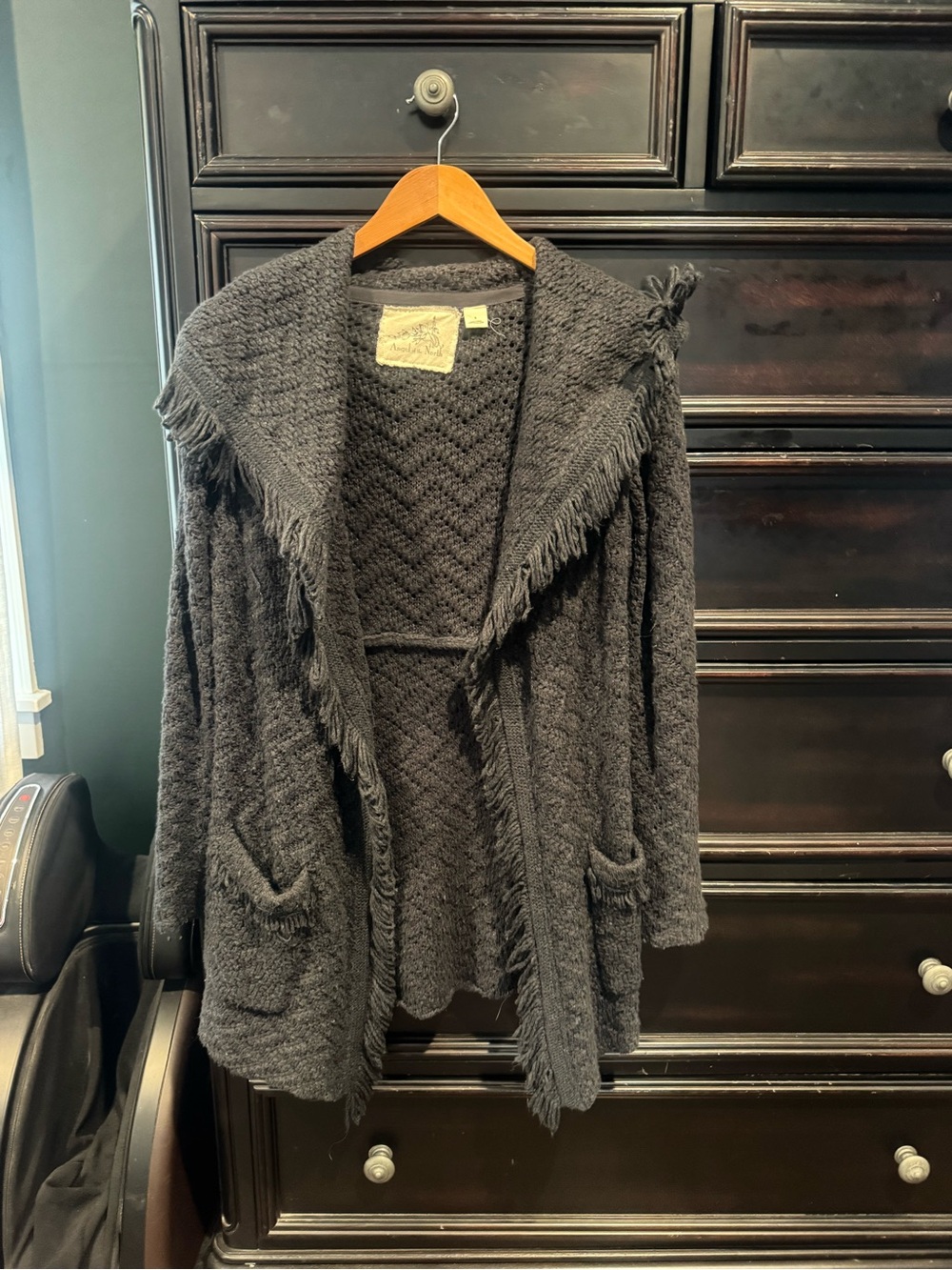 Angel Of The North Black Fringe Open-Front Cardigan